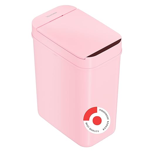 iTouchless 3 Gallon Sensor Pink Bathroom Trash Can, Your Purchase Supports Breast Cancer Research Foundation, 10 Liter Slim Touchless Small Smart Bedroom Garbage Waste Basket Bin with Motion Lid