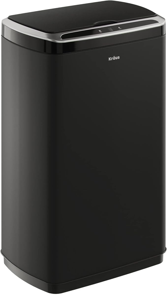 Kraus GarbagePro Rectangular 13 Gallon Hands-Free Motion Sensor Trash Can Battery Operated in Matte Black Finish with SoftShut Touchless Lid, KTCS-10MB