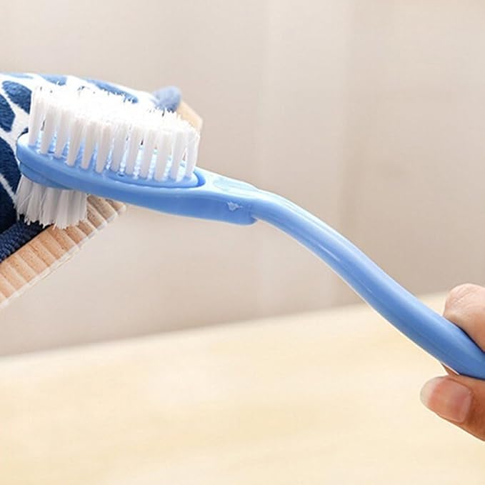 Household Cleaning Brushes Long Handle Double-Headed Shoes Cleaning Brushes Bathroom Kitchen Washing Tools (Blue)
