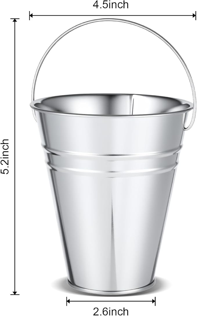 16 Pack Galvanized Buckets, 4.5"x 5.2" Metal Buckets with Handle Small Pails Tin Bucket for Party Favors, Farmhouse Flower Bucket Garden Planters Decorative Table Centerpieces Party Supplies