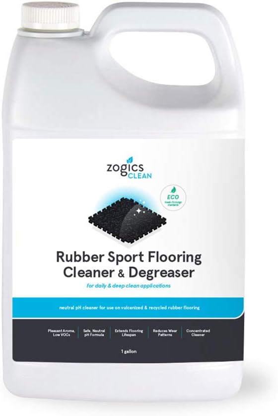 Zogics Rubber Flooring Cleaner and Degreaser – Cleaner Concentrate and Heavy Duty Degreaser for Rubber Floors and Mats, Biodegradable and Non Toxic Cleaner (1 Gallon)