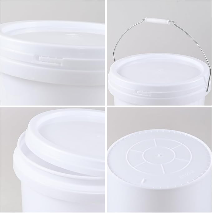4 Pack 4 Gallon Pet Food Storage Container, All Purpose Round Pail with Handle and Airtight Lid to Lock in Freshness, White Bucket with Lids