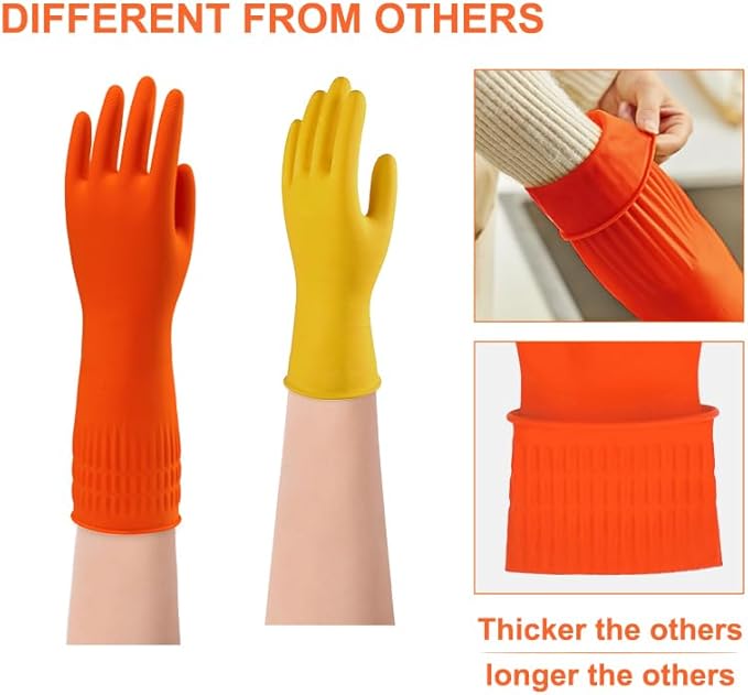 North Tower Kitchen Washing Room Gloves Fleece Lined, Reusable, Waterproof with Extra-Long Cuff & Anti-Slip Design for Household & Kitchen Use,15",2 Pairs Small