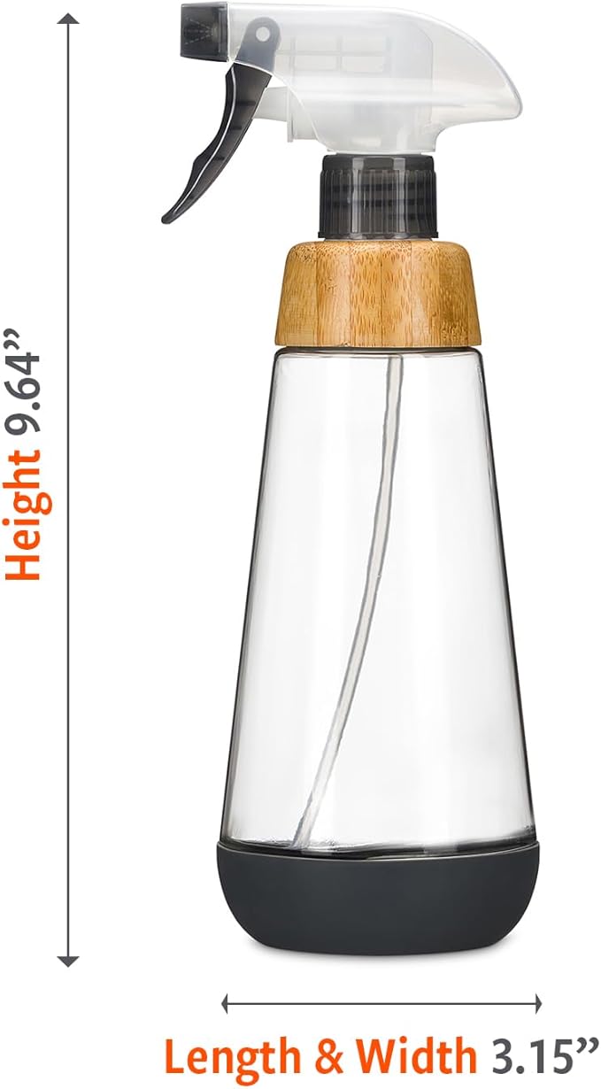 Full Circle Bottle Service-Refillable Glass Spray Bottle for Cleaning -Versatile Stream & Mist Options, Bamboo, Silicone Boot- Ideal for Non-Toxic Solutions & Plant Care, 16oz, Gray