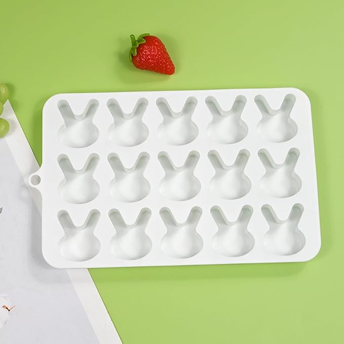 TUKE 15-Cavity Rabbit Candy Silicone Molds Chocolate Truffles Mold,Whiskey Ice Cube Tray,Grid Fondant Mould,Hard Candy Mold Pralines Gummy Jelly Mold (Rabbit H)