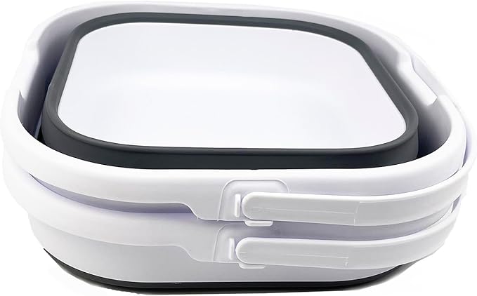 SAMMART 9.5L (2.5 Gallon) Collapsible Rectangular Handy Basket/Bucket (White/Steel Grey(Set of 2))