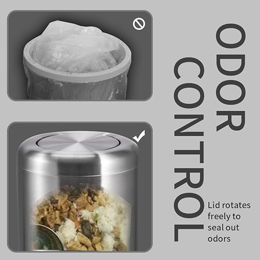 Waste Can 3 Gallon with Swing Lid，Brushed Stainless Steel Trash Can，Metal Cylindrical Garbage Can，Brass Wastebasket Bin for Bathroom,LivingRoom,Office,Kitchen,Bedroom,Hotel (Sliver)