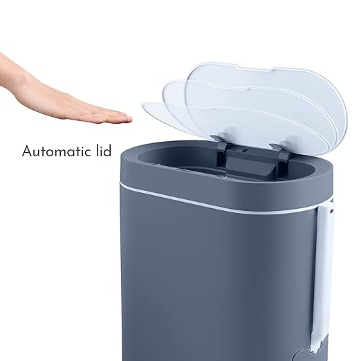 ELPHECO Bathroom Trash Can with Toilet Brush 2.5 Gallon Waterproof Trash Bin Smart Garbage can with lid Motion Sensor Waste Bin Automatic Bathroom Decor(Grey)