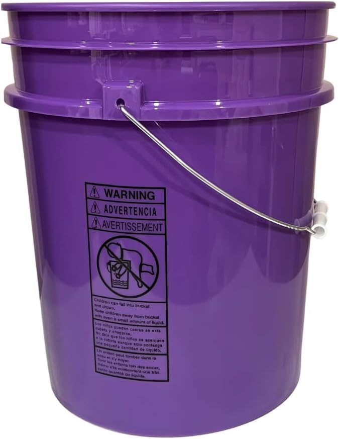 House Naturals Food Grade 5 Gallon Made in USA Plastic Bucket with Air Tight Screw on Lid (Pack of 2) (Aqua and Purple-Green HN Lid)