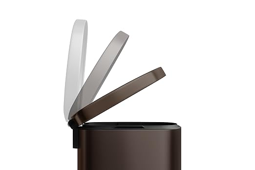 Garvee 13 Gal (50L) and 2.6 Gal (10L) Metal Trash Can Combo Set, Rustproof Garbage Can with Lid, Step-on Trash Bin with Inner Bucket, Rear Handle, Brown