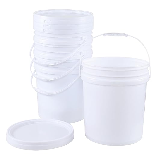 7 Gallon Plastic Storage Bucket Pail, Food Grade Round Pail with Air Tight Lid (Pack of 4)