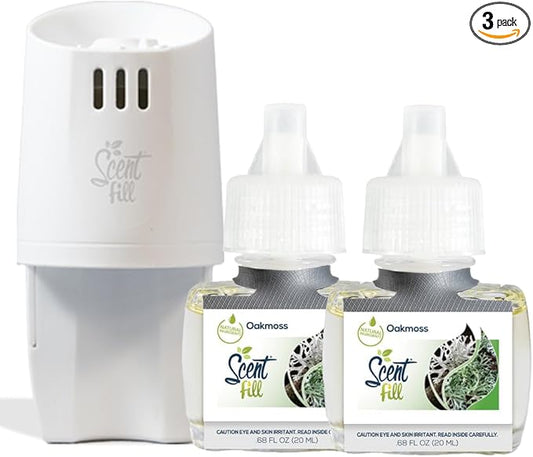 Scent Fill Oakmoss Plug in Air Freshener Starter Kit, 2 Refills + Diffuser
