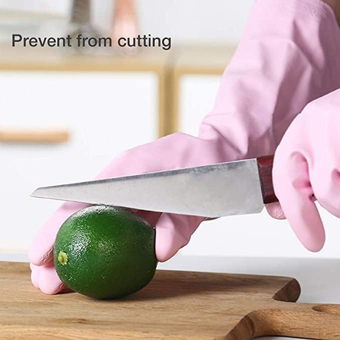 Alimat PluS 1 Pack Reusable Cleaning Gloves Latex Free (Medium), Dishwashing Gloves with Cotton Flock Liner and Embossed Palm, Waterproof Household Gloves for Laundry, Gardening(Pink)