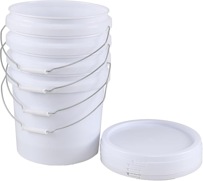 Teyyvn 4 Gallon White Bucket Pail Container with Lid for Food, 4 Pack Plastic Bucket All Purpose Pail with Lid and Handle
