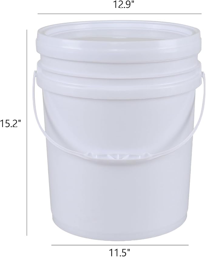 7 Gallon Plastic Bucket with Airtight Lid, Food Grade All Purpose Pail Built-in Handle, White (Pack of 4)