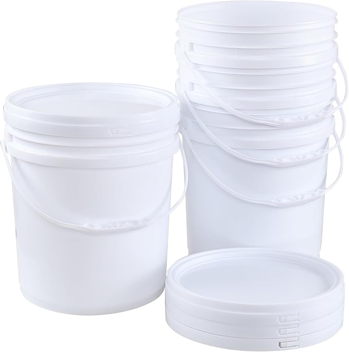 7 Gallon Plastic White Food Bucket with Handle and Lid, Food Storage Plastic Bucket Pail with Lids, Pack of 4