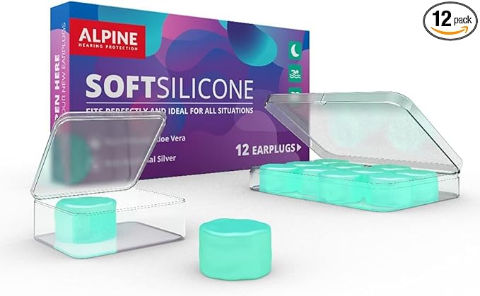 Alpine SoftSilicone - Moldable Silicone Ear Plugs - 28dB - Noise Reducing Earplugs for Sleeping, Swimming, & Concentrating - Comfortable Snoring Solution - 12 Pack