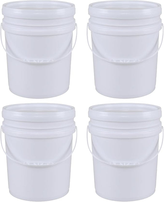 4 Packs Food Grade Bucket Pail with Plastic Handles and Lid, Plastic Bucket Pail Container with Lid, 7 Gallon, White