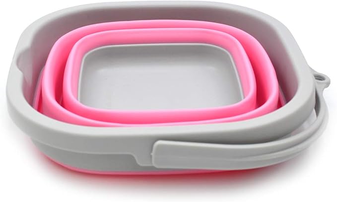SAMMART 2.6L (0.68 Gallon) Super Mini Sqare Collapsible Plastic Bucket - Foldable Square Tub - Portable Fishing Water Pail - Space Saving Outdoor Waterpot (1, Pink)