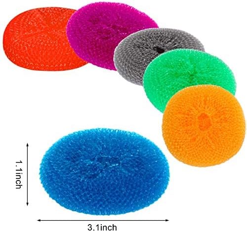 Blulu Plastic Dish Scrubbers for Dishes Pot Round Nylon Pad, Mesh Scouring Non Scratch Pads(Rainbow Colors,30 Pieces)