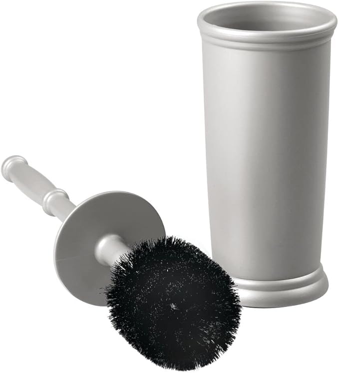 mDesign Toilet Bowl Brush and Holder - Covered Bathroom Toilet Brush - Standing Toilet Bowl Scrubber in Modern Holder - Compact, Space Saving, Deep Cleaning Brush for Toilet - Hyde Collection - Gray
