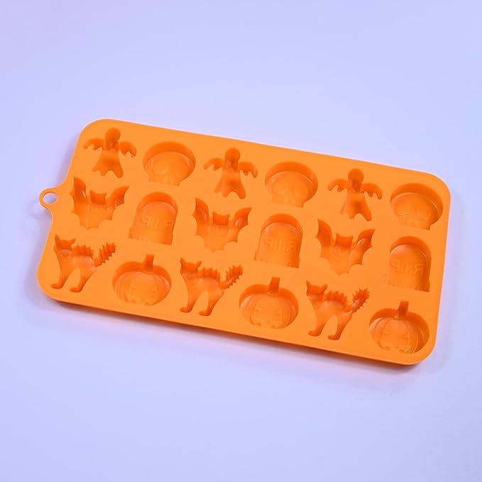 mostsom Chocolate Mold Halloween Silicone Chocolate Molds Pumpkin Bat Skull Ghost Spider Shape Baking Molds for Jelly Soap Fondant Candy Pastry Cake Decorating (H_9x4.6x0.52 inch)