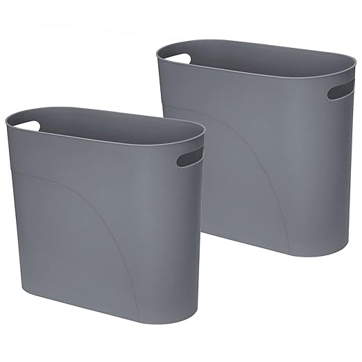 Small Trash Can Plastic Bathroom Wastebasket 3.2 Gallon Slim Garbage Container Bin with Handle for Home Kitchen Bathroom Bedroom Office, 2 Pack (Grey)