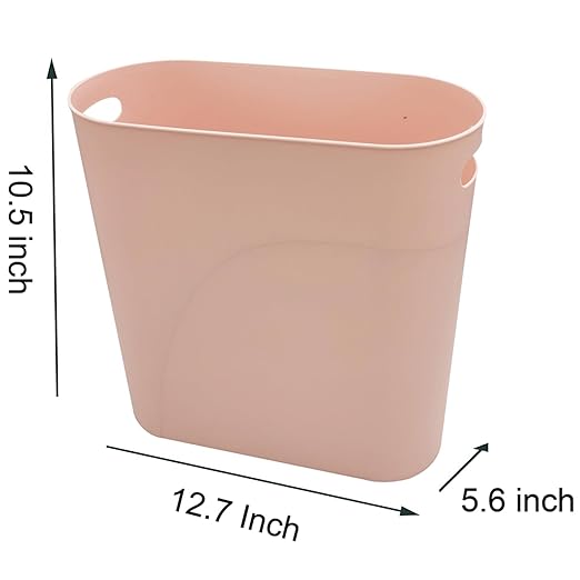 Small Trash Can Plastic Bathroom Wastebasket 3.2 Gallon Slim Garbage Container Bin with Handle for Home Kitchen Bathroom Bedroom Office, 2 Pack, Pink