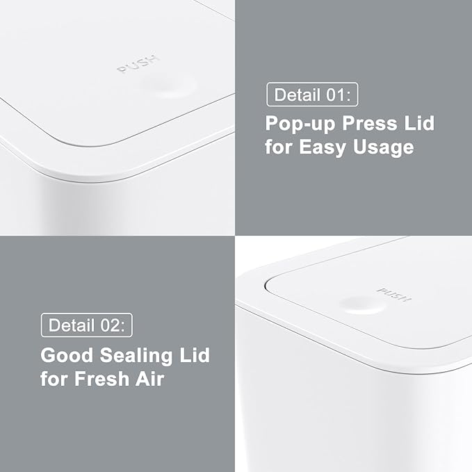 N. NETDOT 3 Pack 3 Gallon Small Trash Can with Lid, Bathroom Garbage Can with Pop-Up Lid, Waste Basket for Bathroom, Kitchen, Bedroom, Powder Room, Craft Room, Office, College (Off White)