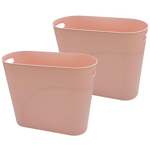 Small Trash Can Plastic Bathroom Wastebasket 3.2 Gallon Slim Garbage Container Bin with Handle for Home Kitchen Bathroom Bedroom Office, 2 Pack, Pink