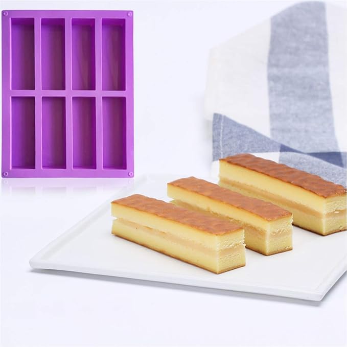 Palksky (2 Pcs) 8 Cavity Rectangle Granola Bar Silicone Mold/Nutrition/Cereal Bar Molds Energy Bar Maker for Chocolate Truffles Ganache Bread Brownie Cornbread Cheesecake Pudding Butter Mould