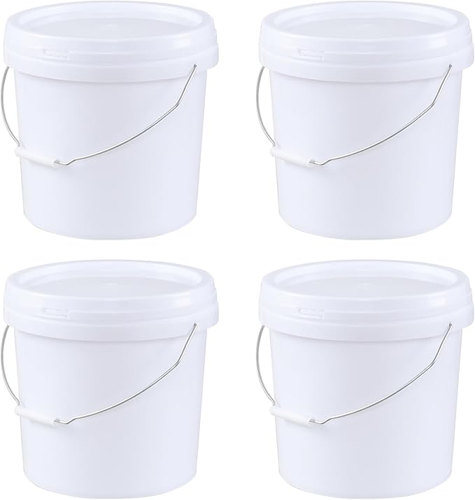 4 Pack 4 Gallon Pet Food Storage Container, All Purpose Round Pail with Handle and Airtight Lid to Lock in Freshness, White Bucket with Lids