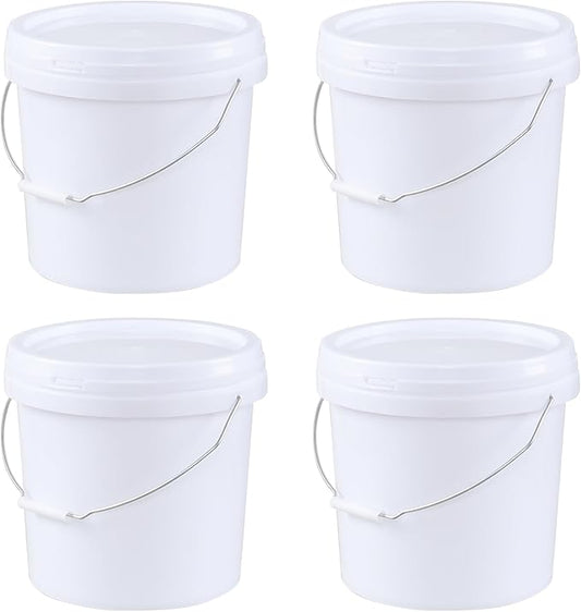 4 Pack 4 Gallon Pet Food Storage Container, All Purpose Round Pail with Handle and Airtight Lid to Lock in Freshness, White Bucket with Lids