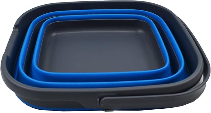 SAMMART 10L (2.6 Gallon) Collapsible Rectangular Handy Basket/Bucket (Grey/Blue, 1)