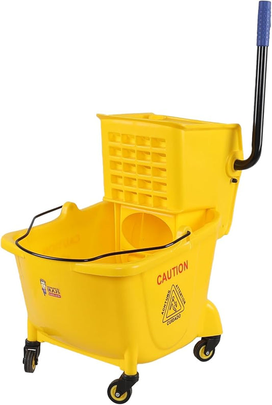 Mop Bucket with Side Press Wringer, 25 Quart Bucket on Wheels for Mopping Floors, Yellow