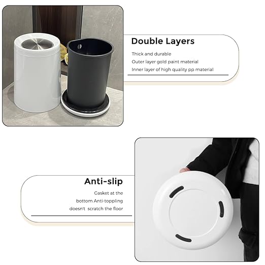 8L/2.1GALbrass Garbage can with Swing lid，Brushed Nickel Gold Trash can,Matte Gold Trash can for Bathroom,Powder Room,Bedroom,Laundry Room (white-32-8l)