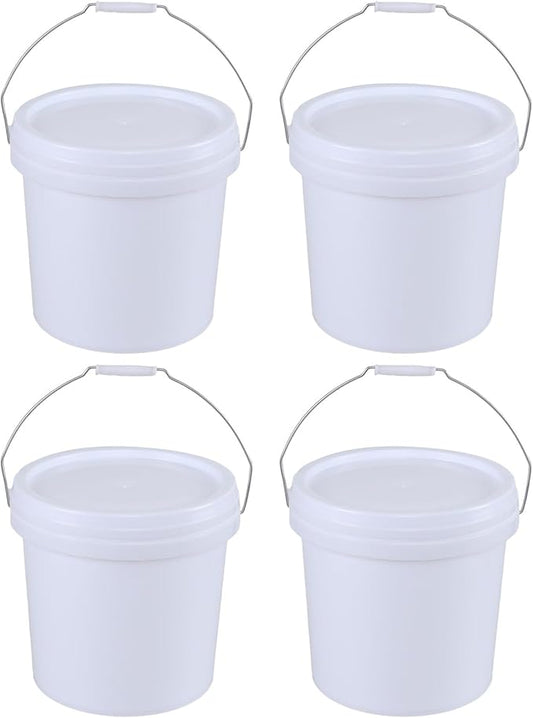 4 Gallon All Purpose Pail with Airtight Lids, Plastic Food Grade White Bucket with Handle, 4 Packs