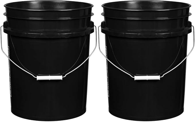 House Naturals 5 Gallon Premium HPDE Plastic Bucket - Made in USA Food Grade Storage Container, BPA Free All Purpose Pail (2, Black)