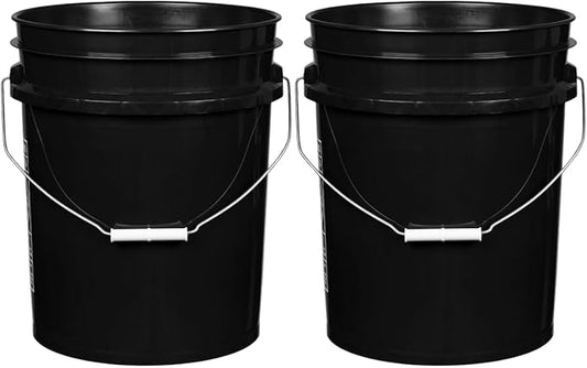 House Naturals 5 Gallon Premium HPDE Plastic Bucket - Made in USA Food Grade Storage Container, BPA Free All Purpose Pail (2, Black)