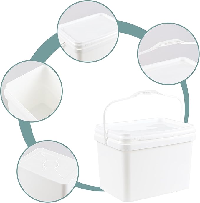 4 Pack 20 L Plastic Water Buckets with Handles, Plastic Pail with Lids, White