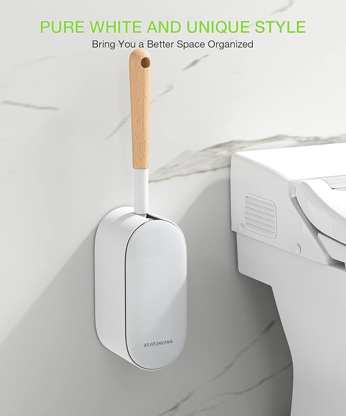 Bamboo Toilet Brush Set, 2 Pack with Ergonomic Design, Compact Size, Durable Bristles, Wooden Holder for Bathroom Cleaning