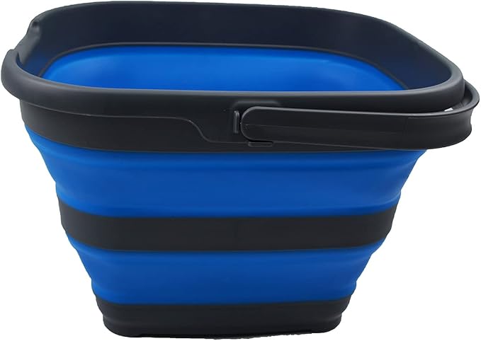 SAMMART 10L (2.6 Gallon) Collapsible Rectangular Handy Basket/Bucket (Grey/Blue, 1)