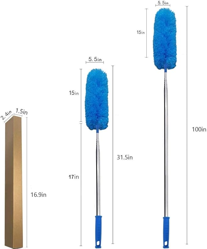 DELUX Microfiber Feather Duster Extendable Duster with 100 inches Extra Long Pole, Bendable Head & Long Handle Dusters for Cleaning Ceiling Fan, High Ceiling, Blinds, Furniture & Cars