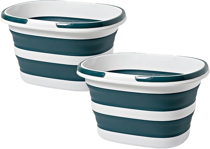 Upgraded 16L Collapsible Bucket (2-Pack) - Lightweight & Portable Water Buckets for House Cleaning, Camping, and Storage - Space-Saving & Multi-Use (Blue)