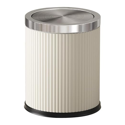 Bathroom Trash can with lid,Flip Lid Trash Can for Bedroom,Hide The Garbage Bag,Medium Garbage Can for Living Room,Hotel,(15L-White-Silver)