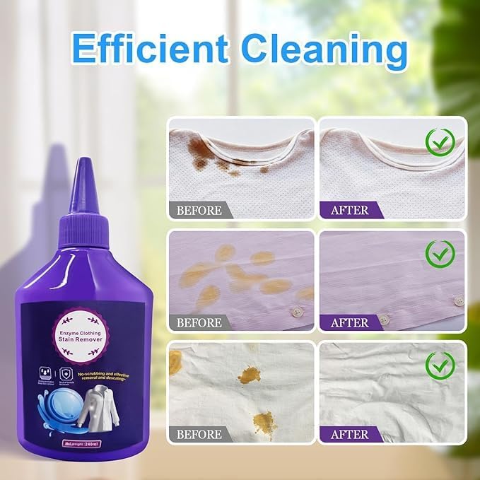 Active enzyme laundry detergent, enzyme laundry detergent, more effectively removes stubborn stains on clothes and instantly removes new stains (240ml)