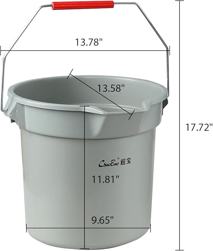Zopnny 6 Pcs 14-Quart Sturdy Pail Bucket for Cleaning, Plastic Household Mopping Bucket, Roughneck Round Industrial Bucket Pail with Handle, Grey