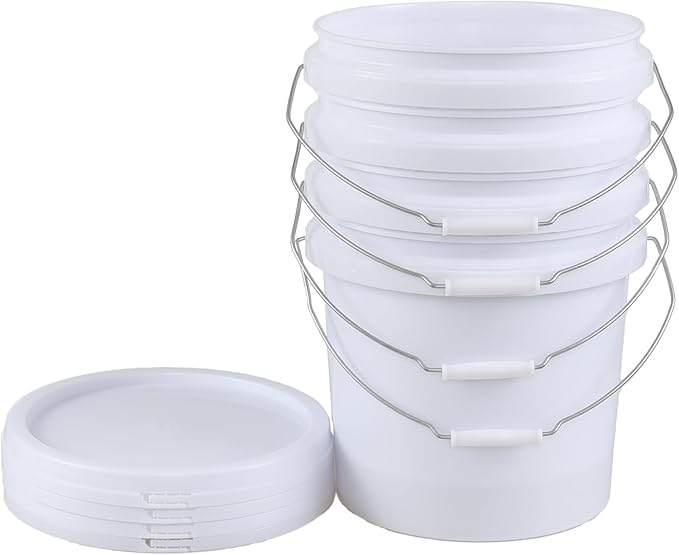 4 Gallon Food Grade Storage Bucket with Lid, 4 Packs Round Pail Buckets with Handle and Seal Lid