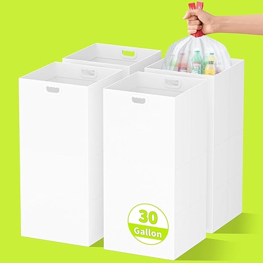 30 Gallon Disposable Trash Cans for Parties, 4 Pack Extra Large Portable Trash Can White Pop Up Trash Cans Bin, Recycle Collapsible Garbage Can Bins for Party Kitchen Camping Trash Can