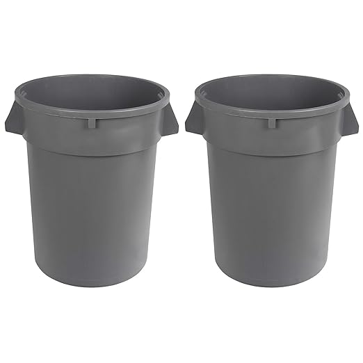 Amazon Basics Heavy Duty Durable Round Trash Can, Grey, 32 gallon (Pack of 2)